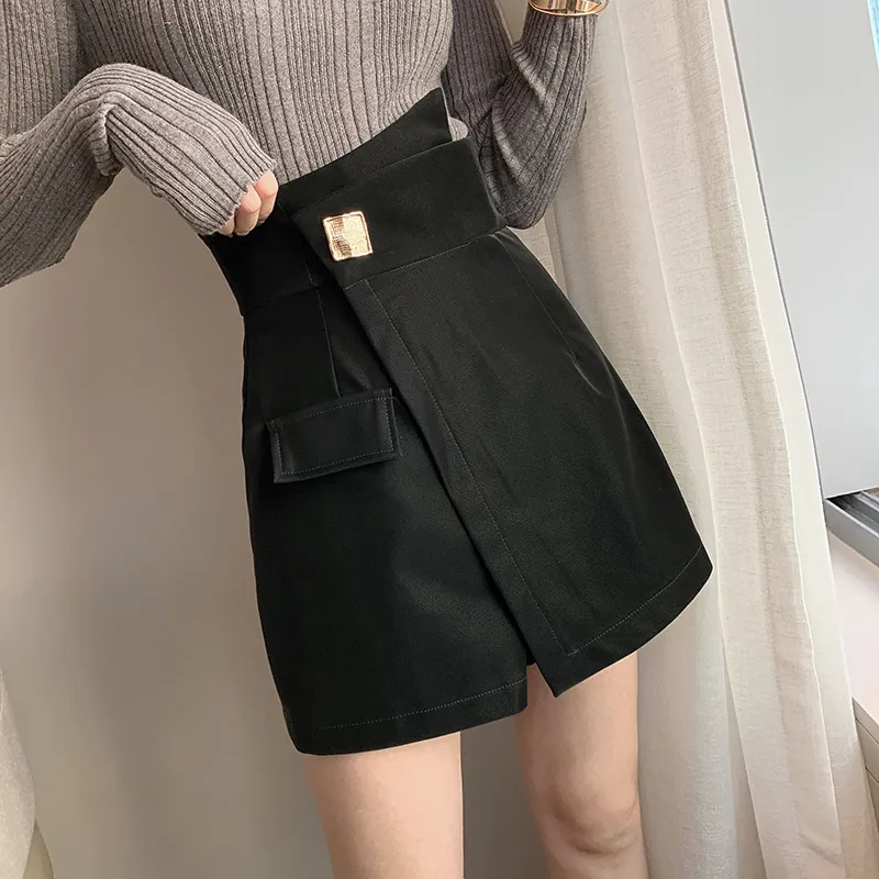 QOERLIN High Waist Irregular Wide Leg mini skirt with shorts
