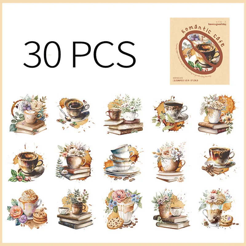 Vintage Coffee Theme cute stickers - 30 Pack Adhesive for DIY Projects ...