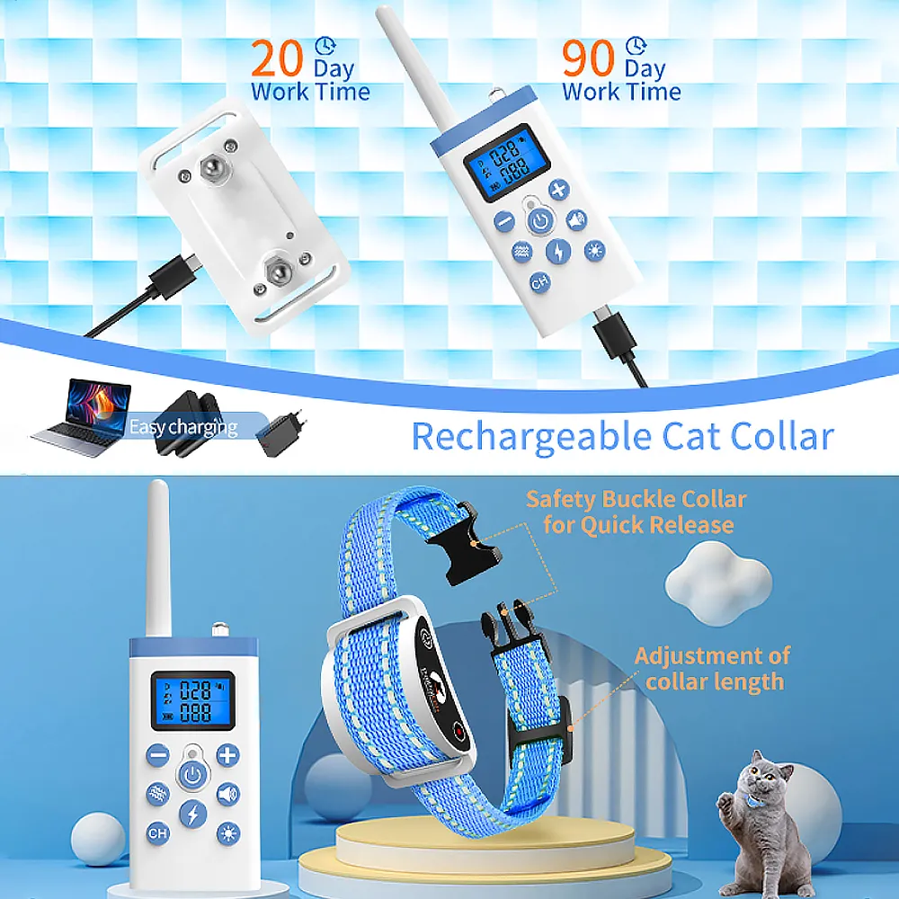 2024 PaiPaitek Cat Training Collar with Remote Adjustable Shock and Automatic Anti Meow Modes Waterproof and Rechargeable Cat Shock Collar for