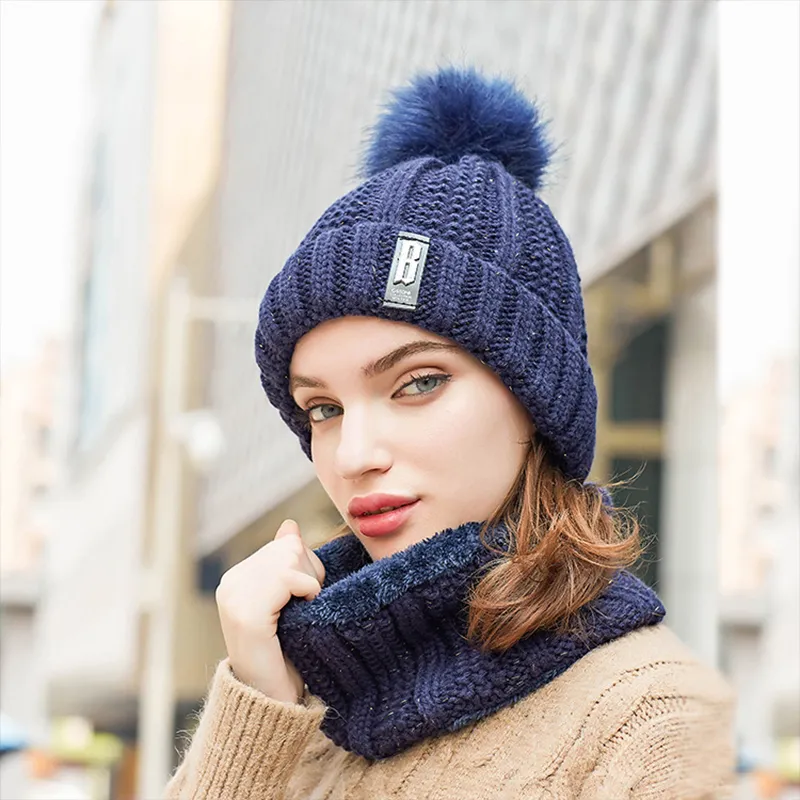 Hat Scarf Set Womens Winter Knit Beanie Hat Scarf Sets Ladies Warm