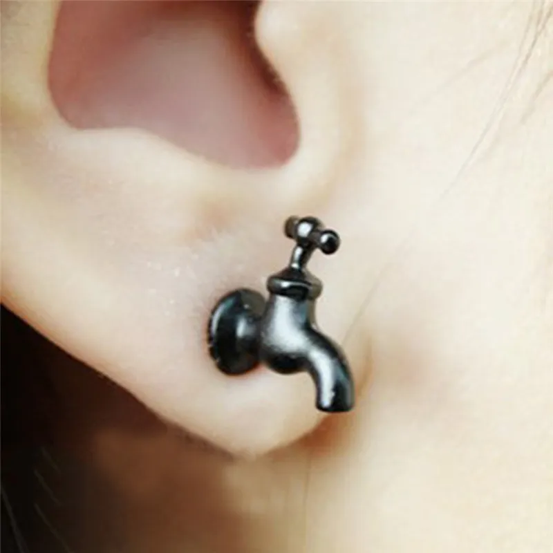 Herunwer Gothic Faucet Stud Earrings for Women Men New Funny  Punk Water Faucet Shape Stud Earrings main image 1