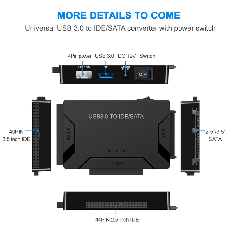 USB 3.0 To SATA External Hard Drive Adapter - For 2.5" & 3.5" HDD/SSD - Includes Power 4 thumbnail image