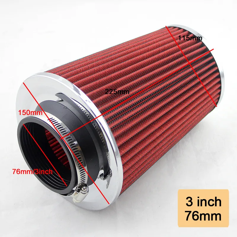 Universal 3 inch 76 mm Cold Air Intake Sports Air Filter Clamp-On ...