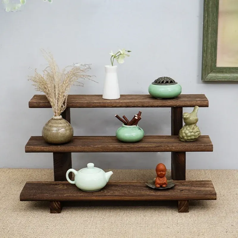 Traditional Solid Wood Bogu Shelf Display Stand for Purple Clay
