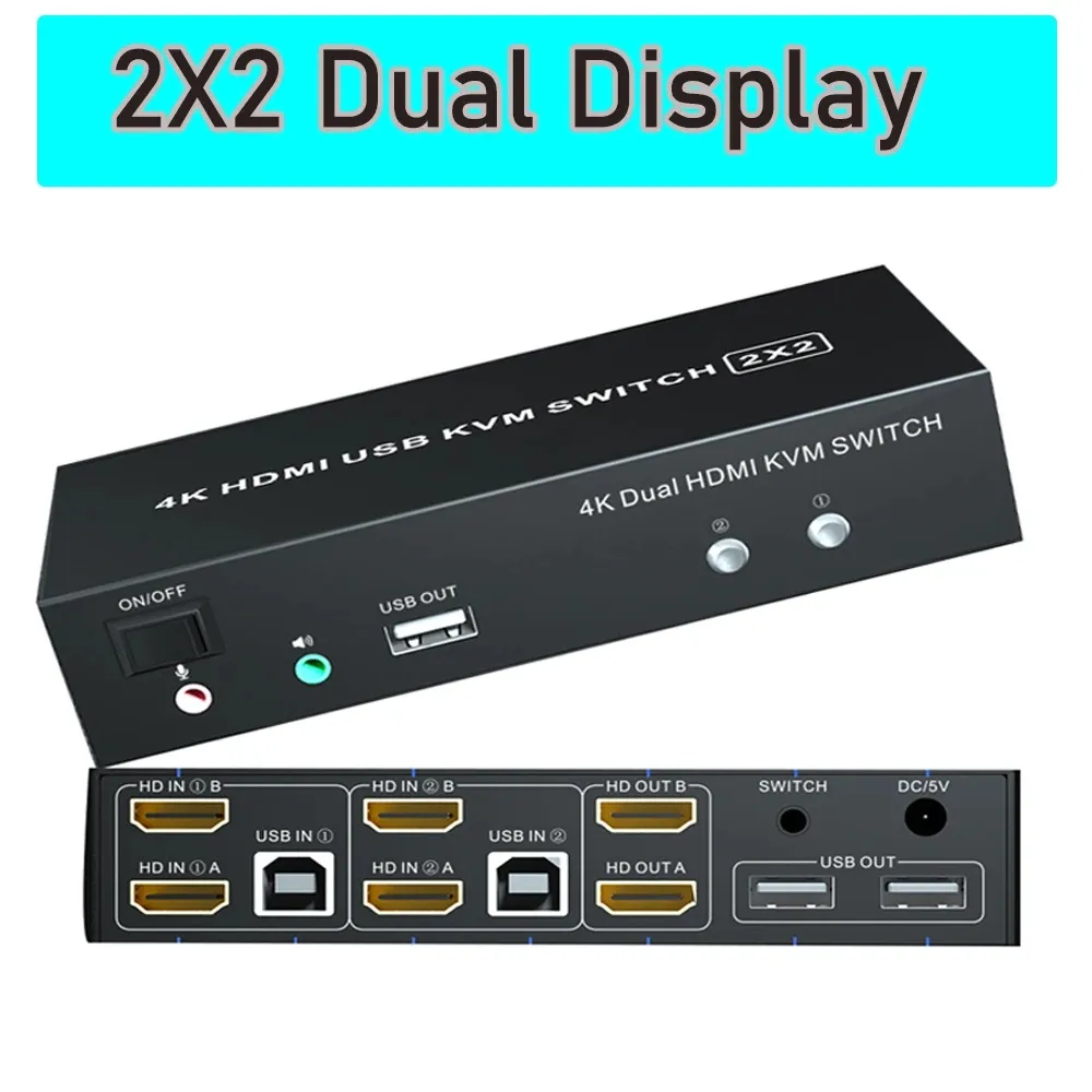 DHgate.com:4K@60Hz HDMI 2.0 Dual Monitor HDMI KVM Switch 2x2 USB 2.0 4K ...