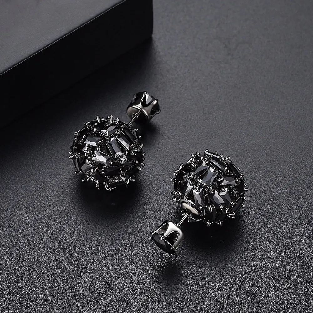 LUOTEEMI All Black CZ Double Sided Stud gold earrings design LUOTEEMI All Black CZ Double Sided Stud gold earrings design