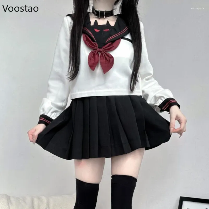 Kawaii Gothic School Uniform Set: Cute JK Pleated Skirt, Sweet
