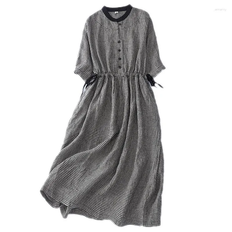 Party Dresses Cotton Linen Plaid Short Sleeved Dress... From Julia_dress,  $39.21 | DHgate.Com