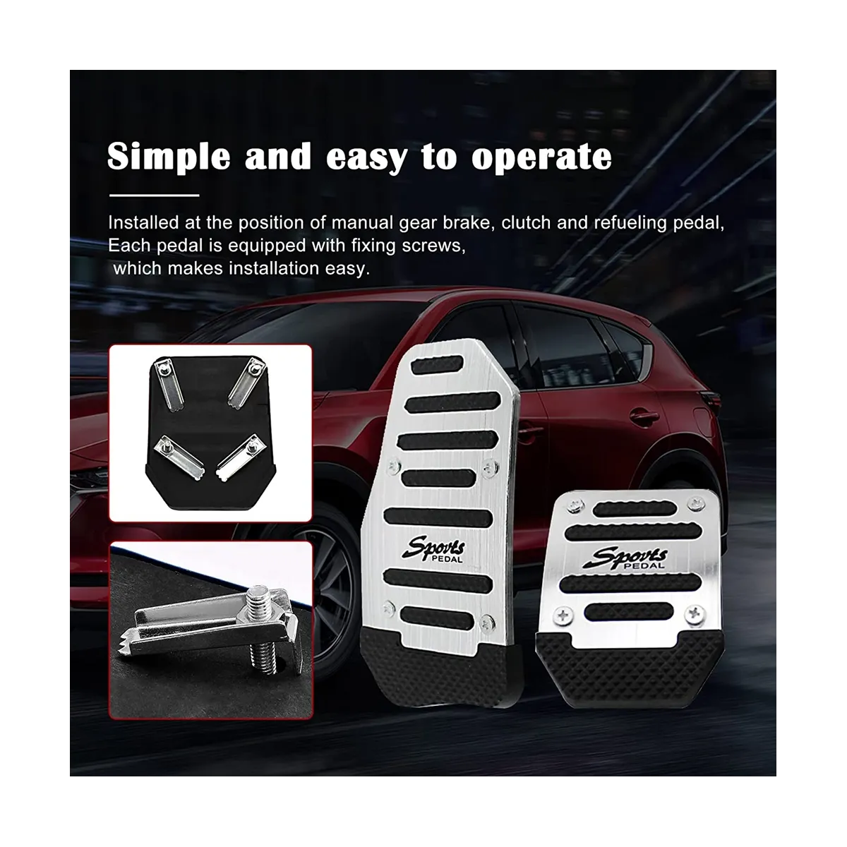 Car Non-Slip Aluminum Alloy Pedal Pads, Manual Gas and Brake Pedal