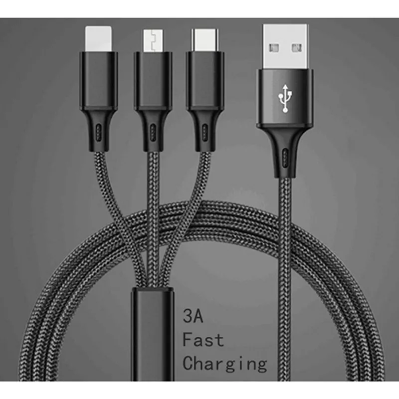 XINDA 3-in-1 Fast Charging Cable 6A | 1.2M Liquid Silicone For IPhone/Android Type-C