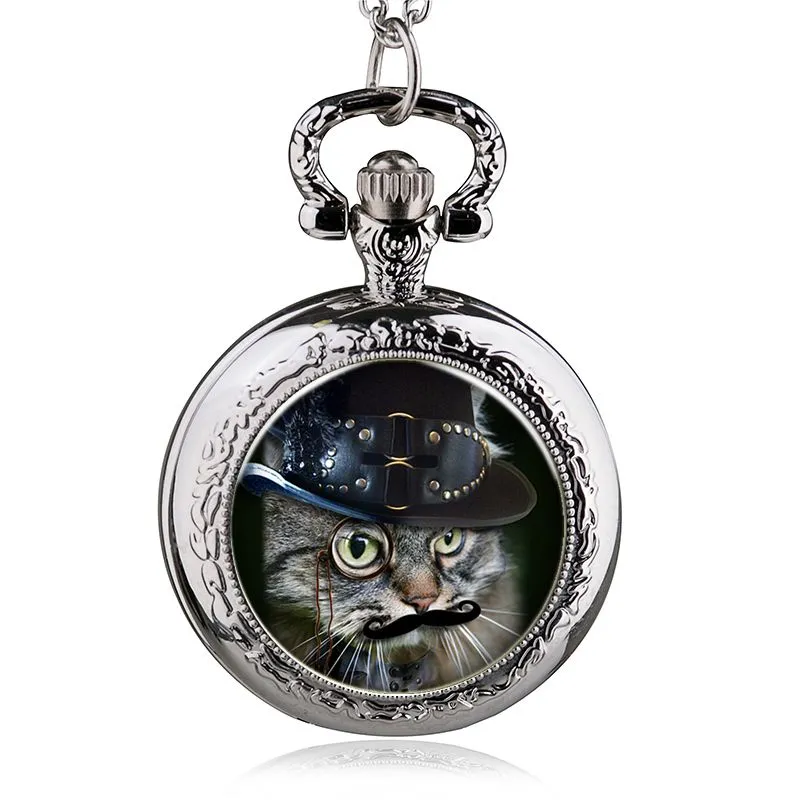 Alice in Wonderland Cheshire Cat Quartz Pocket Watch Pendant  display picture 2