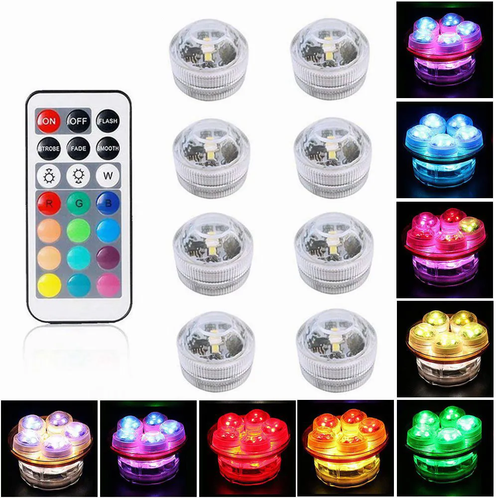 IP68 Waterproof LED Submersible Lights, Remote Control RGB Color ...