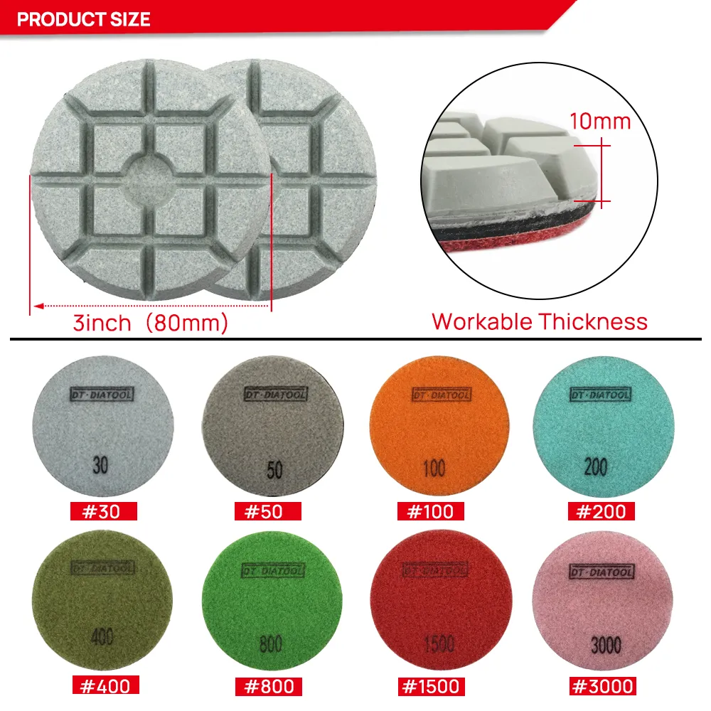 3 X 7 Pads Diamantés Polissage – Disques Résine 80mm, épaisseur 10mm, Voie Humide