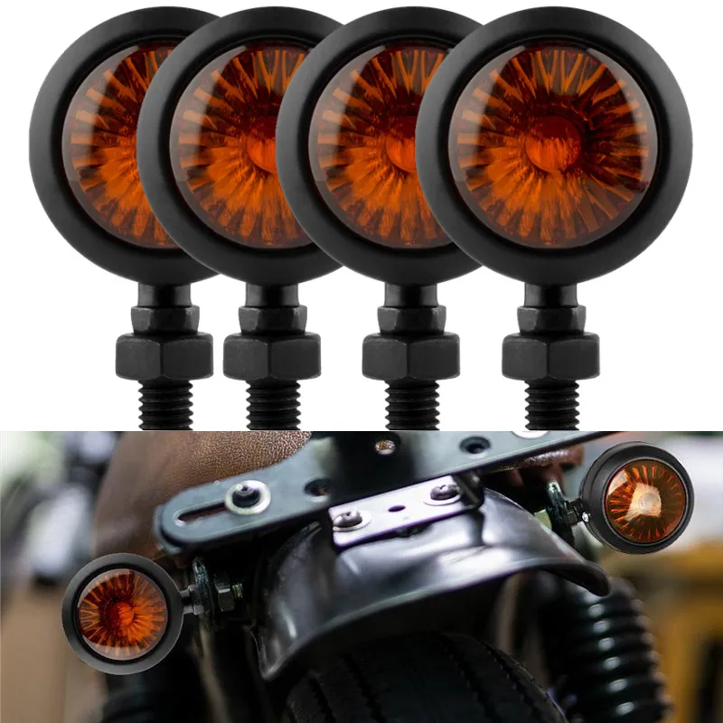 DHgate 2 4PCS Retro Metal Motorbike Turn Signal Indicators 12V Black Chrome Bullet Blinkers Automobiles Motorcycles