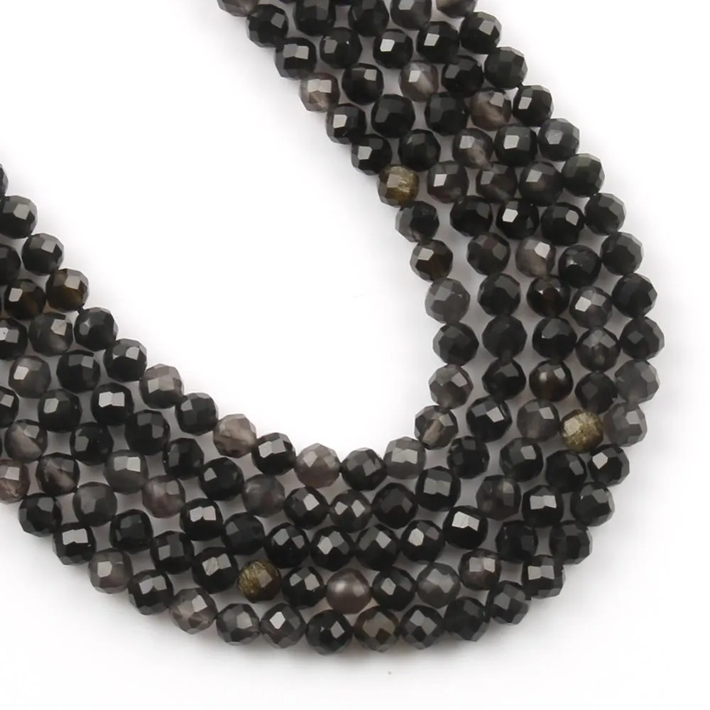 Natural Round Black Obsidian Loose Beads Strand – 38cm For Jewelry Making (DIY)