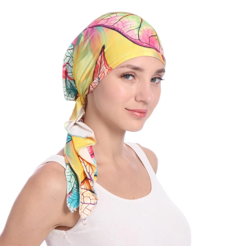 Women's Stretch Turban Hat - Cotton Head Scarf For Chemo, Hair Loss, Alopecia - Bohemian Floral Ruffle Design - View #7