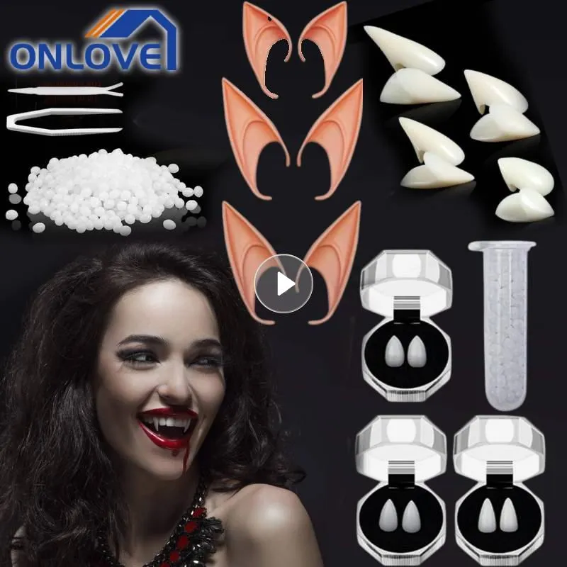 Kit Déguisement Vampire Halloween - 8 Dents, Oreilles D'elfe, Faux Ongles Et Tatouages, Idéal Pour Fêtes Et Cosplay