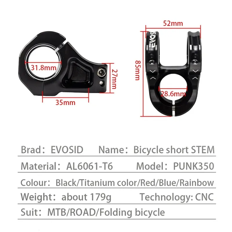 Manubrio Evosid Rosso Per Mountain Bike – Attacco 31.8mm, Lunghezza 85mm, Forcella 1 1/8 Pollici (DH/XC/Enduro)