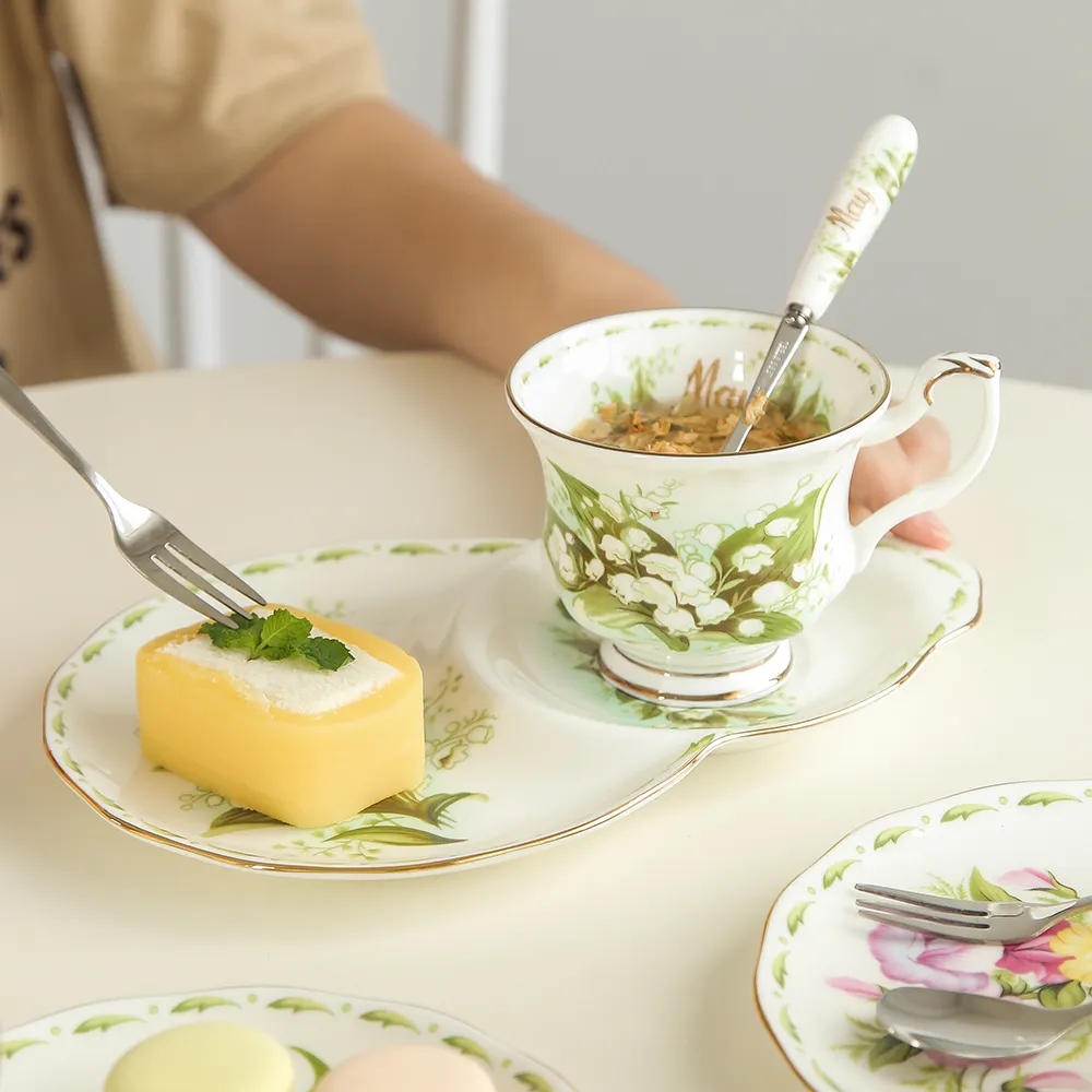 European Vintage Flower Phnom Penh Coffee Cup and Dessert Plate