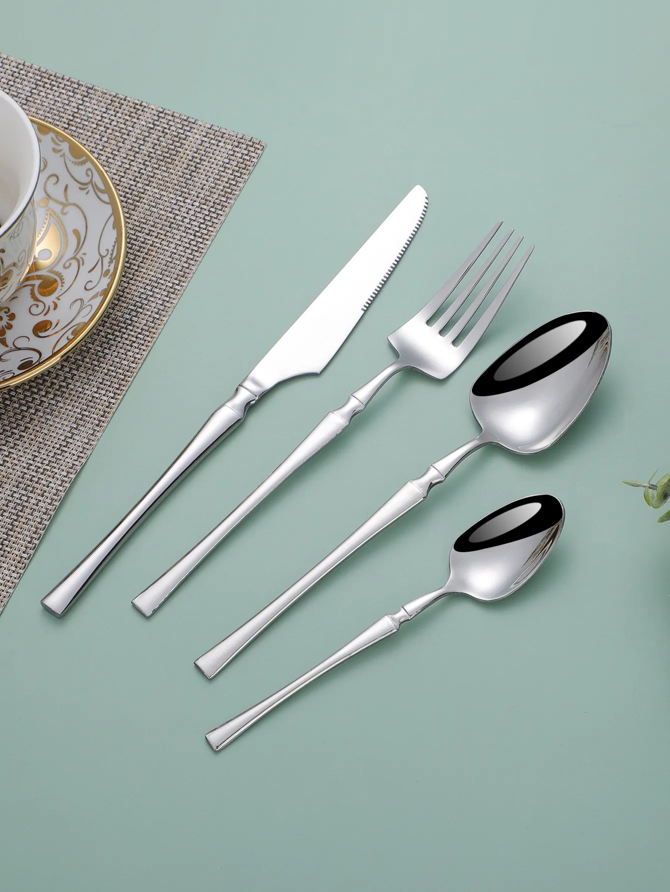 Silver Dinnerware Set Stainless Steel Tableware Set Knife Fork Spoon ...
