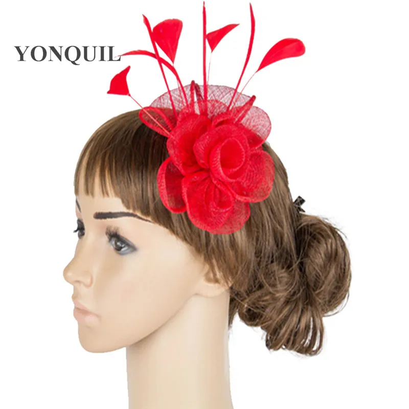Elegant Red Fascinator Hat: Floral Feather Headpiece for Weddings Summer  Events Shop Now!