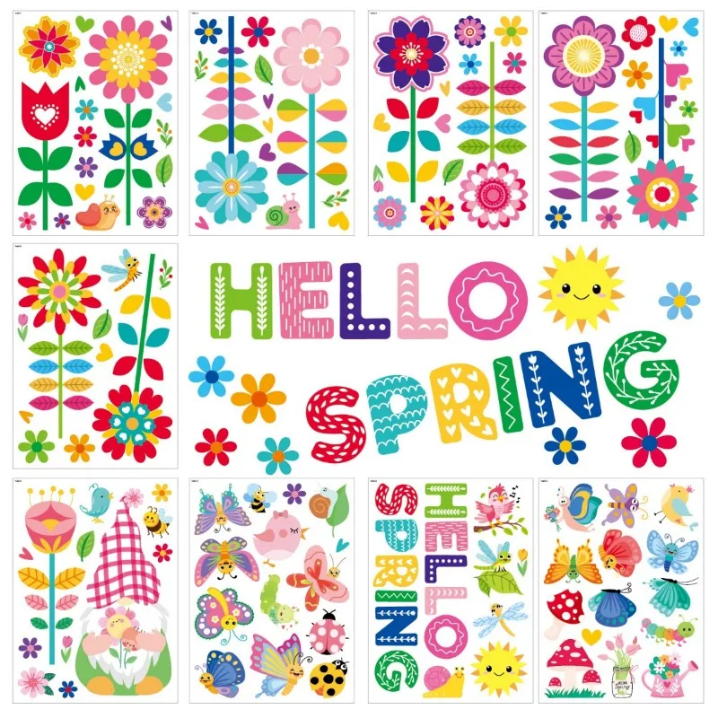 DHgate.com:9 Sheets Colorful Floral Spring Window Stickers, Double ...