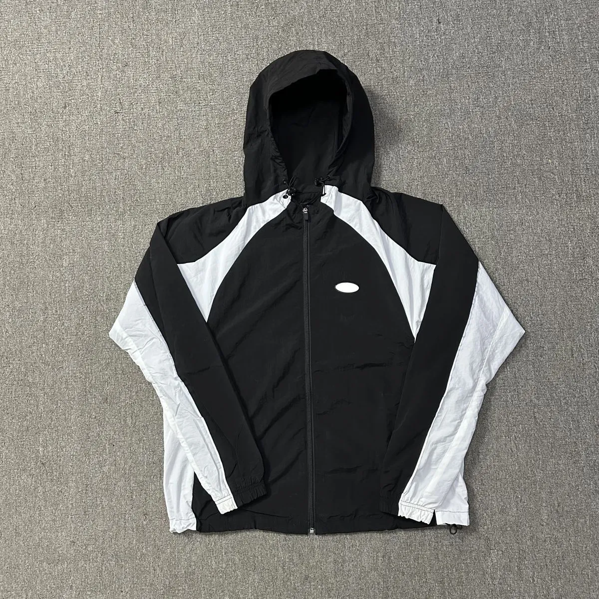 Mens Retro Windproof Jacket With Zipper Hood Hip Hop Mens