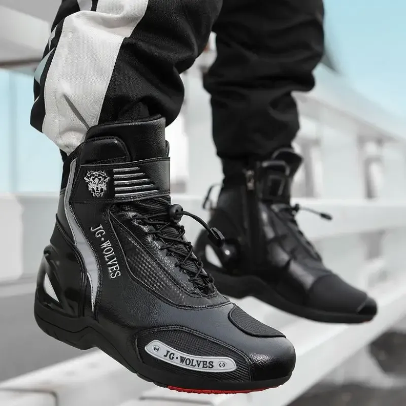 DHgate Black Motorcycle Boots for Men Off Road Adventure Motocross Low Cut Retro Style Rubber Sole Waterproof 2024 Riding Shoes Automobiles Motorcycles