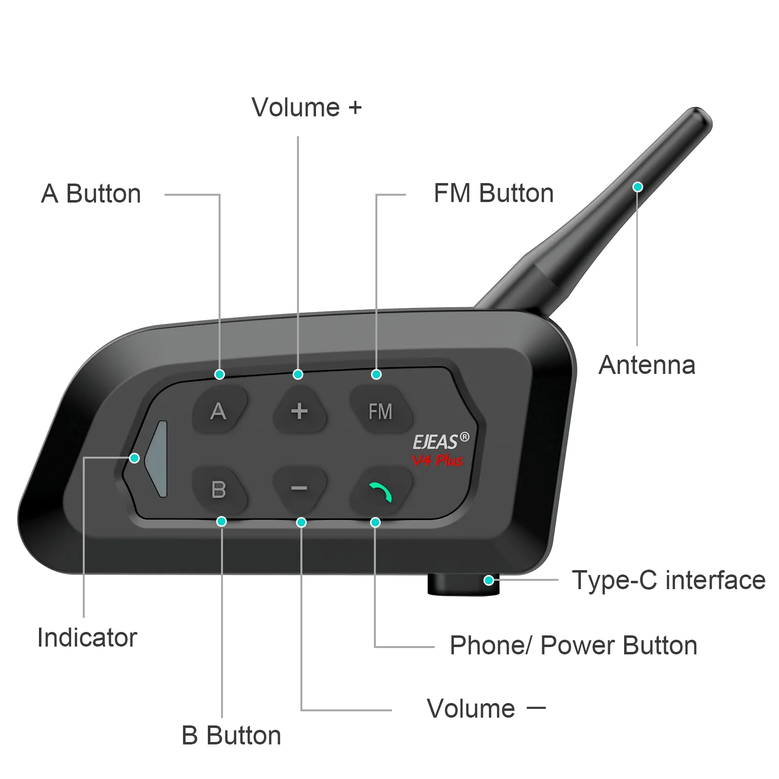 イーグル Type C V4 Plus Motorcycle Intercom Bluetooth IP65 Waterproof