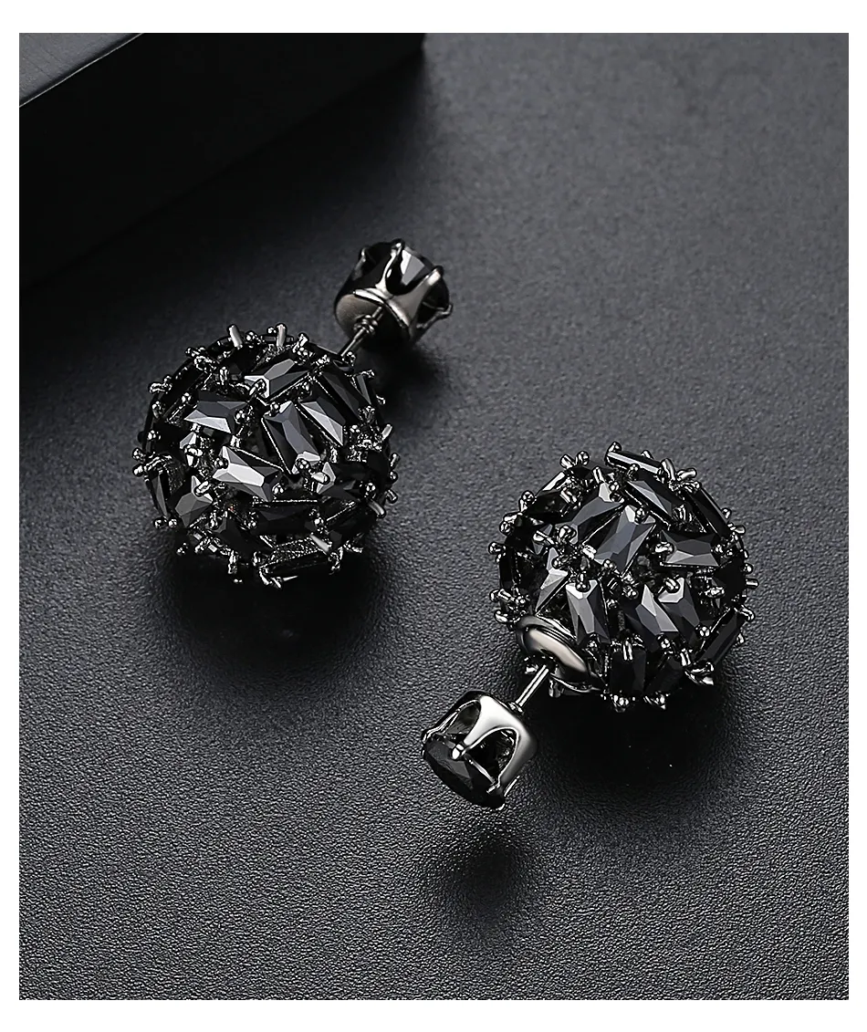 LUOTEEMI All Black CZ Double Sided Stud gold earrings design LUOTEEMI All Black CZ Double Sided Stud gold earrings design