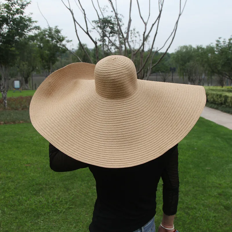 Giant Foldable Summer Straw Beach Hat for Women 70cm Oversized Floppy Sun Hat with Huge Brim Breathable Stylish Beachwear Accessory for 2024