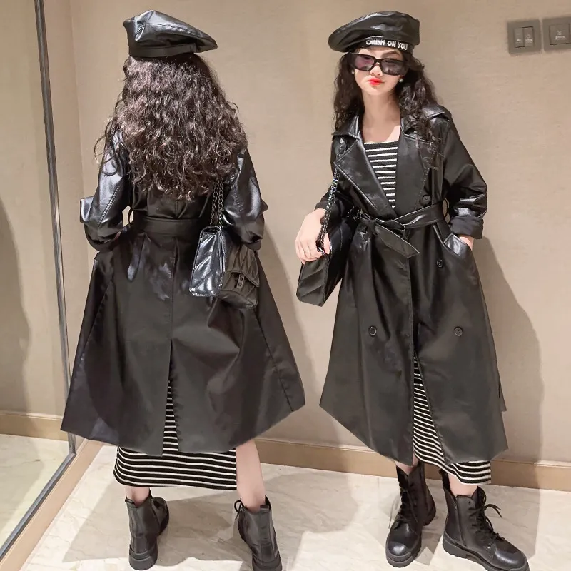 Teen Girls Double Breasted PU Trench Coat Autumn Winter Motorcycle Guadalajara Western Wear Leather Jacket For Children Aged 4 14 Years From Ddmyjan 59.78 DHgate.Com