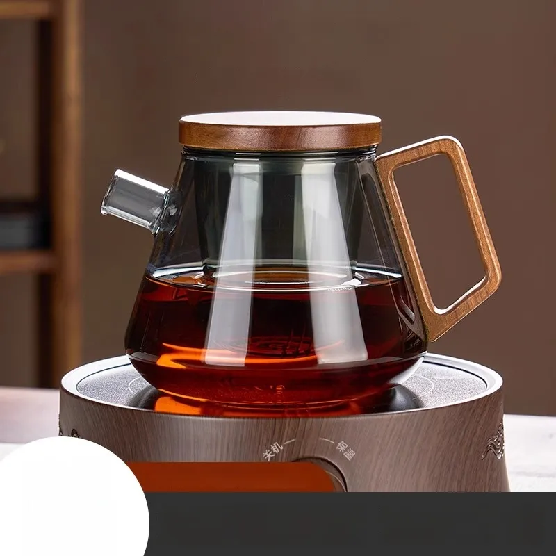 GIANXI 700ml Transparent Glass Coffee Kettle with Wooden Handle