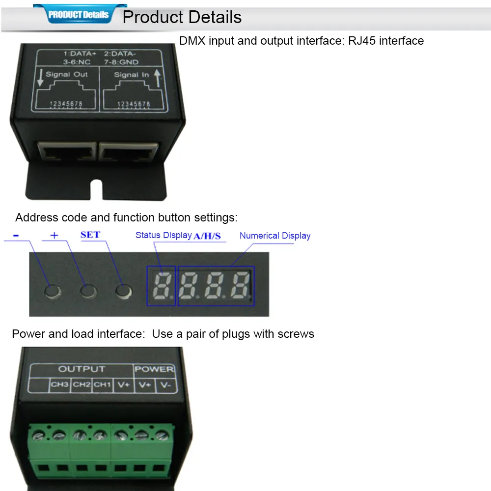 3/4 Channel DMX512 Decoder Driver for LED Strip, 12-24V Constant ...