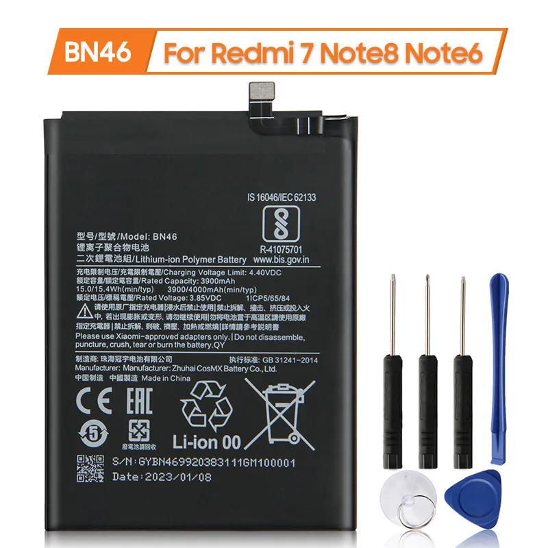 Xiaomi Batterie Li-Ion BN46 pour Redmi Note 6 Pro 7