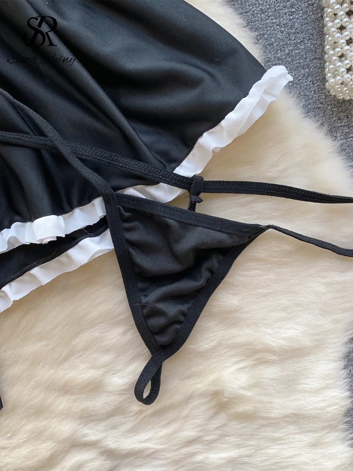 Sexy Mesh Lace Hollow Big Bow Pajamas Set