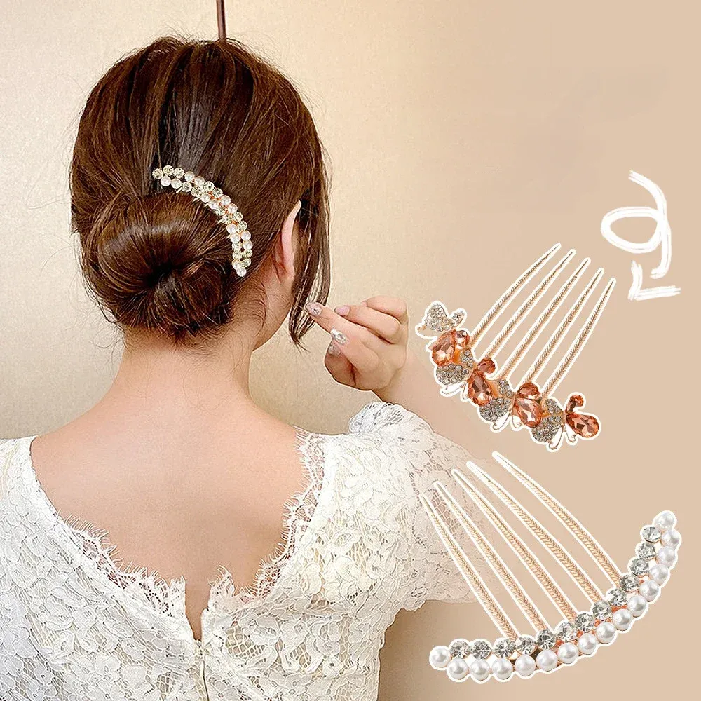 Pearl Hair Comb Clip Metal Hair Side Comb Tooth Hairpin with