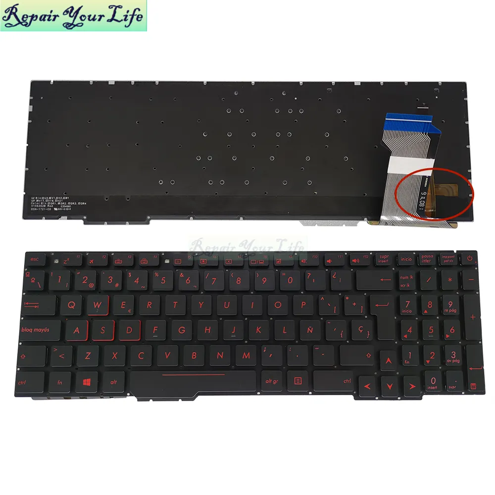 US Red Backlit Keyboard For Asus Rog GL752V GL752VL GL752VW – With Black Palmrest-755152