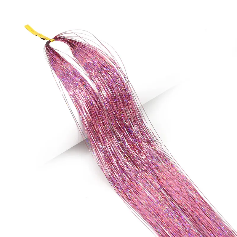 600 Strands Holographic Sparkle Hair Tinsel – Lavender Synthetic Hair Extensions For Women, Straight