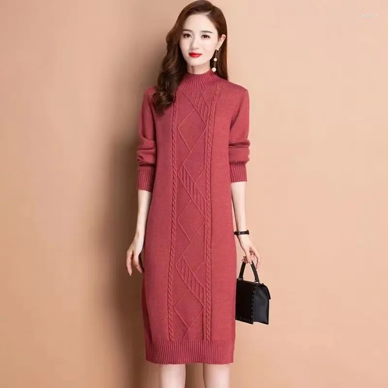 cotton sweater dresses for fall Long Sleeve Drop Waist Dress
