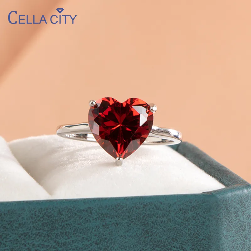 Sterling Silver Simulated Garnet Heart Ring - Size 6, Solid 925 Silver Love Band