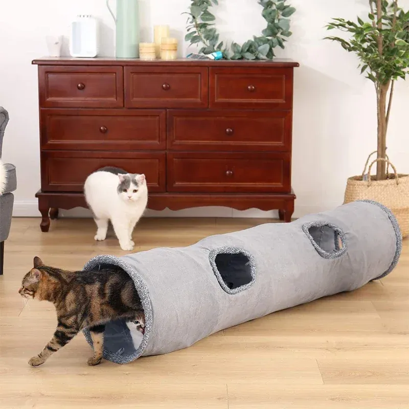 DHgate Collapsible Cat Tunnel Pet Tube Suede Peep Hole Cat Toy with Ball for Kittens Large Cats Dogs Bunnies Rabbits Pet Supplies