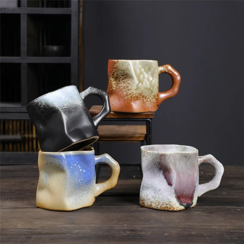 Interval 280 ml/9.86 oz Japanese Vintage Ceramic Coffee Mug Pottery  Irregular Shape
