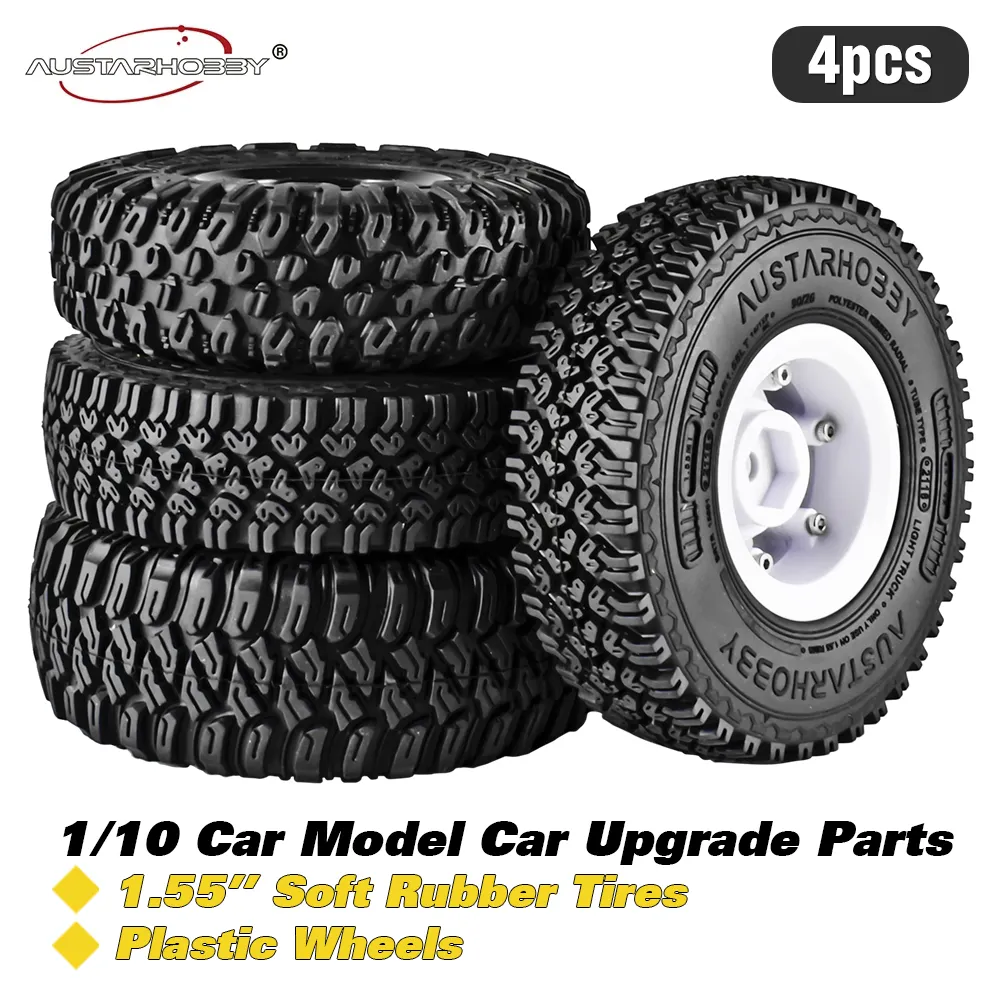 Lot De 4 Pneus RC Crawler En Caoutchouc Souple - 1.55" - Diamètres 85/90/95 Mm - Pour Véhicules 1:10 - Compatible Tamiya JIMNY, Axial 90069, D90, TF2, CC01, LC70
