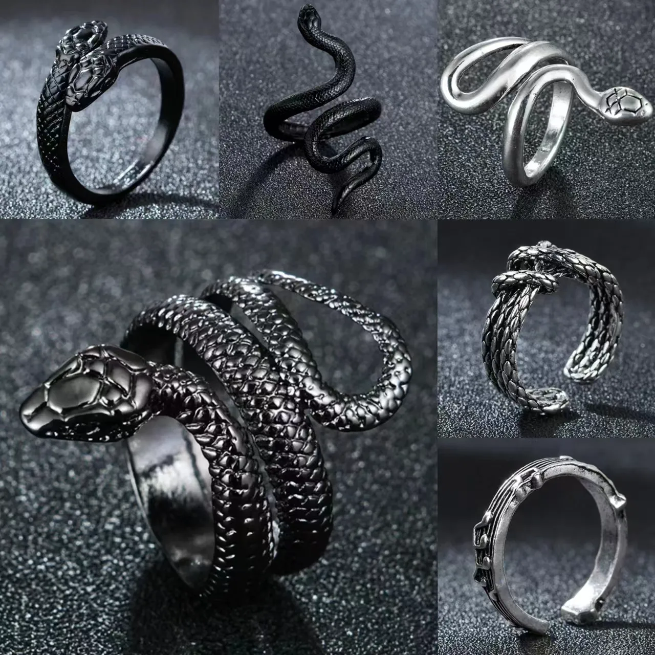 Exaggerated Retro Snake Rings Black Metal Open Adjustable Design Animal Finger Ring for Women Men Party Jewelry Mujer Bijoux