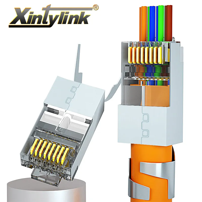 Connecteur SFTP Pass Through connector RJ45 Cat 7 AMP Modular Plug 23AWG 8p8c Cat7 RJ45 Connecteur SFTP Pass Through connector RJ45 Cat 7 AMP Modular Plug 23AWG 8p8c Cat7 RJ45