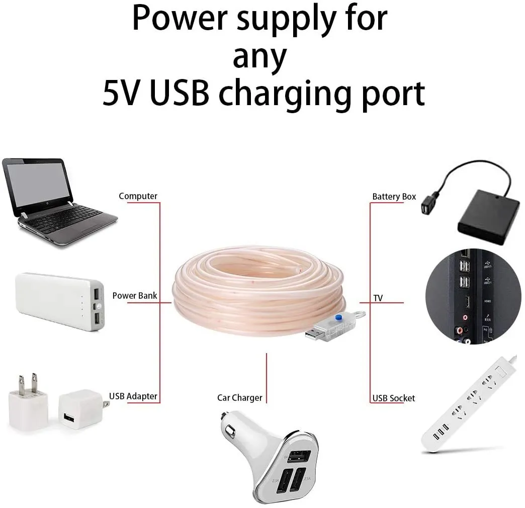 5M/10M USB LED Rope Lights, Waterproof Fairy String Lights for Outdoor ...