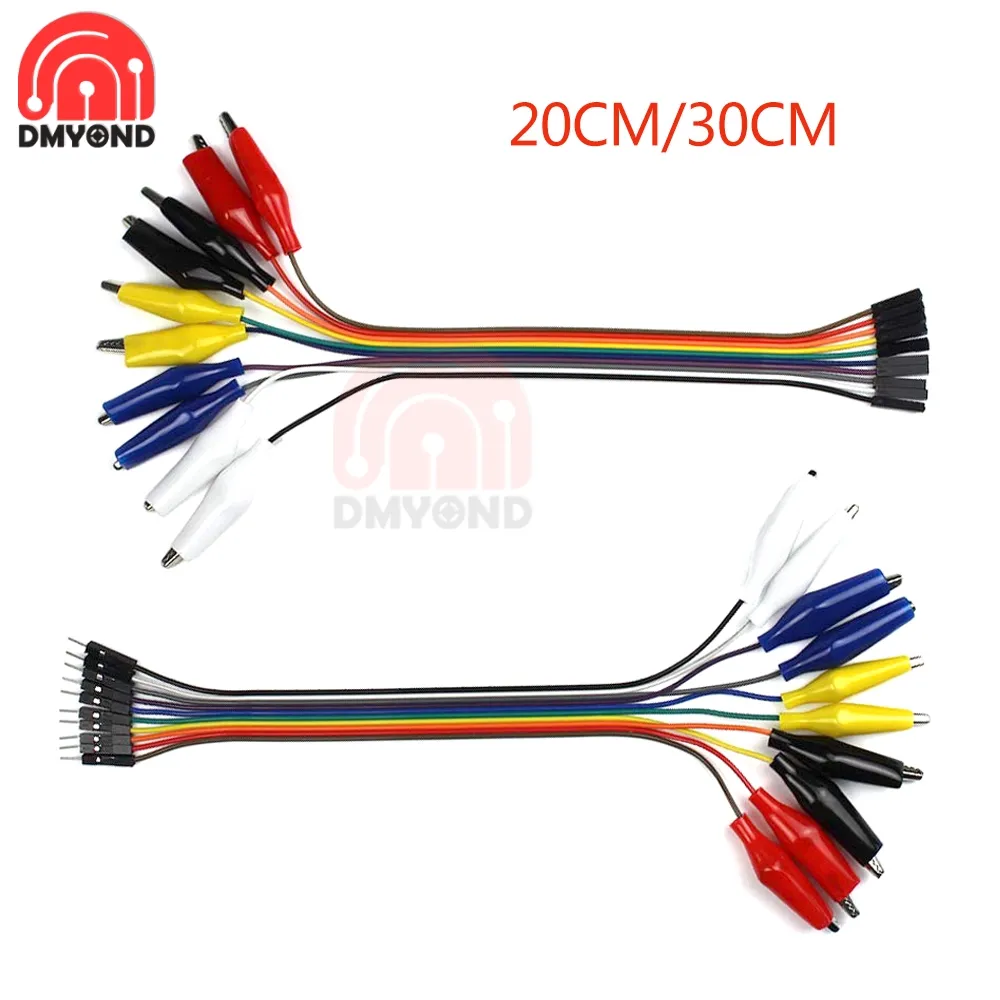 Alligator Clip To Male Jumper Wire Test Leads - 10 Pins, 20cm & 30cm Lengths, Multi-Color