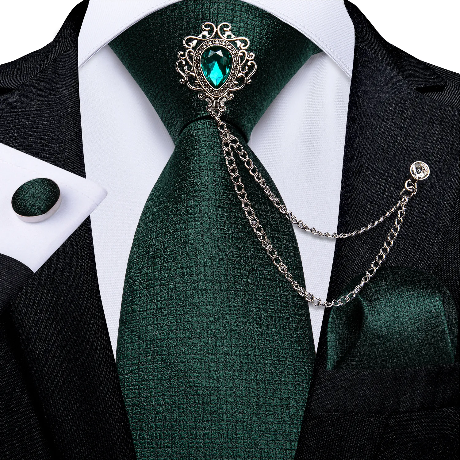 Mens Green Plaid Silk Tie Set: Elegant Woven... From Ddmyaug  display picture 1
