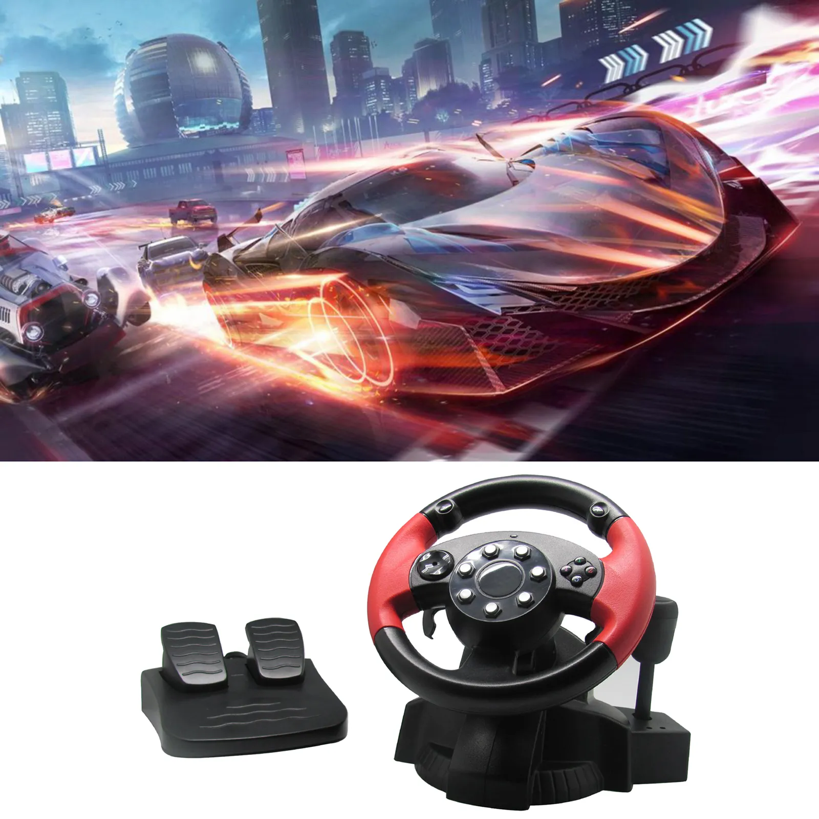 Gaming Racing Steering Wheel with Floor Pedals for PS4 PS3 PS2 D-INPUT ...